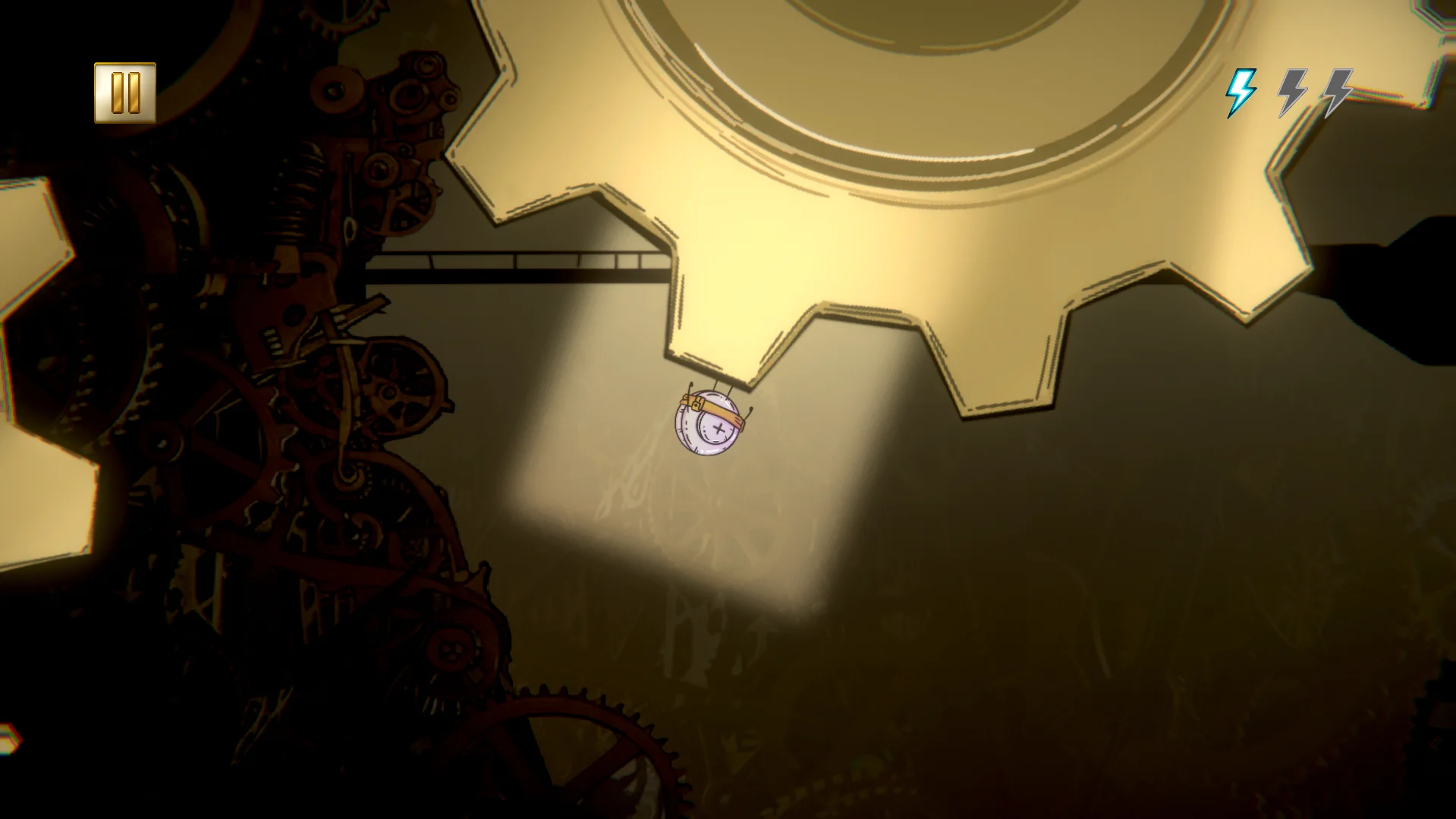 Cell-O dropping past a rotating gear